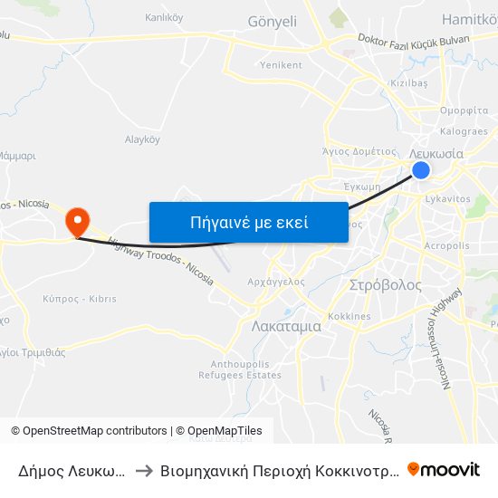 Δήμος Λευκωσίας to Βιομηχανική Περιοχή Κοκκινοτριμιθιάς map
