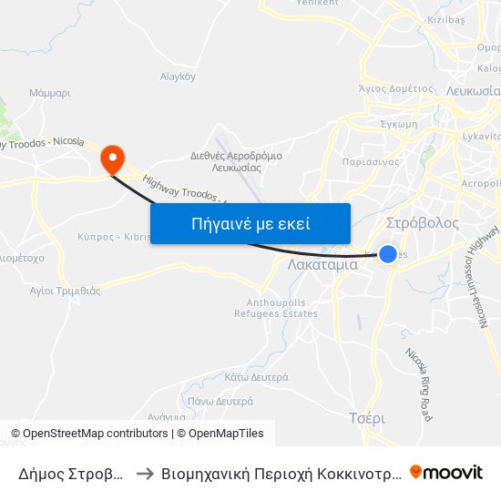 Δήμος Στροβόλου to Βιομηχανική Περιοχή Κοκκινοτριμιθιάς map