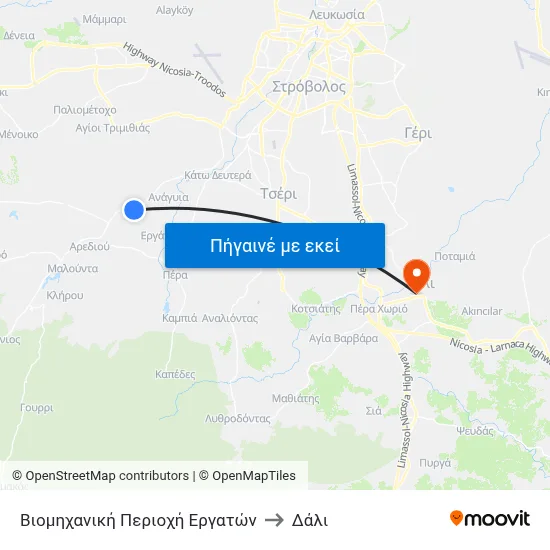 Bιομηχανική Περιοχή Εργατών to Δάλι map