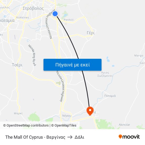 The Mall Of Cyprus - Βεργίνας to Δάλι map