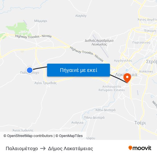 Παλαιομέτοχο to Δήμος Λακατάμειας map