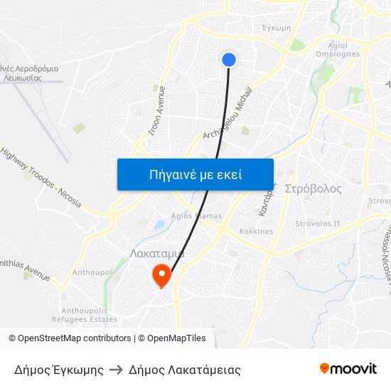 Δήμος Έγκωμης to Δήμος Λακατάμειας map