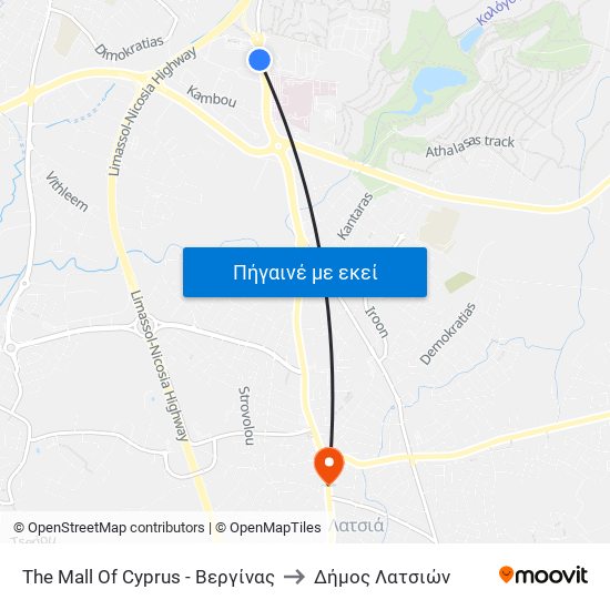 The Mall Of Cyprus - Βεργίνας to Δήμος Λατσιών map