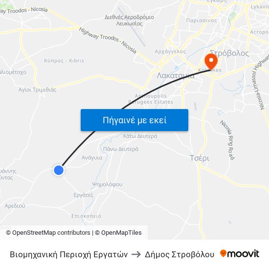 Bιομηχανική Περιοχή Εργατών to Δήμος Στροβόλου map