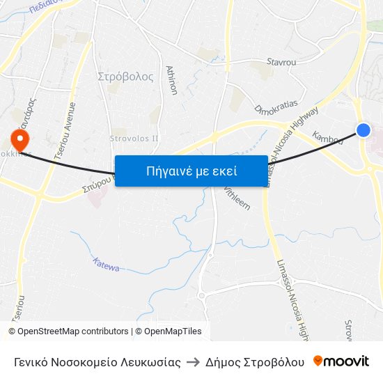 Γενικό Νοσοκομείο Λευκωσίας to Δήμος Στροβόλου map