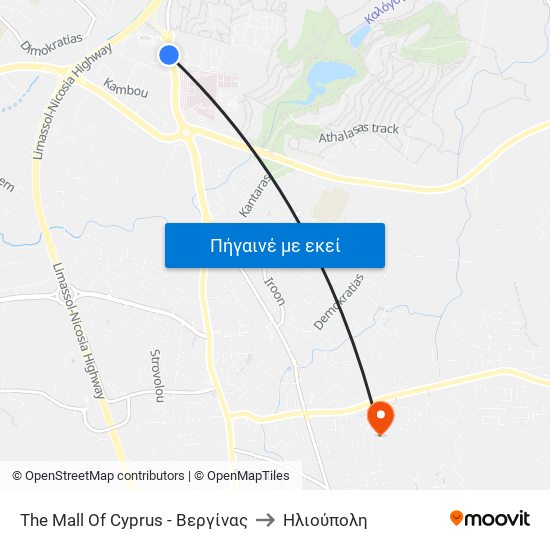 The Mall Of Cyprus - Βεργίνας to Ηλιούπολη map