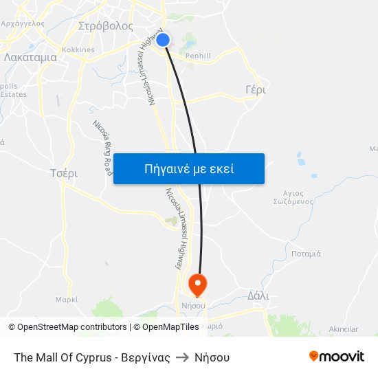 The Mall Of Cyprus - Βεργίνας to Νήσου map