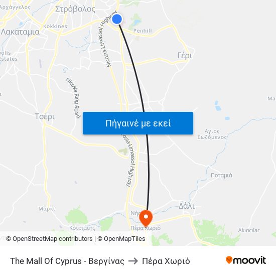 The Mall Of Cyprus - Βεργίνας to Πέρα Χωριό map