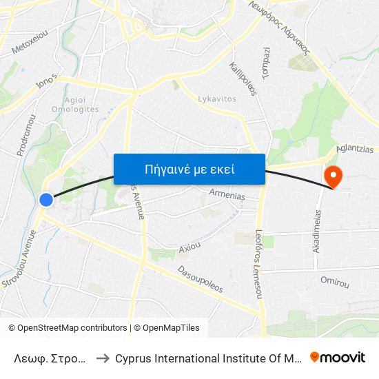 Λεωφ. Στροβόλου to Cyprus International Institute Of Management map