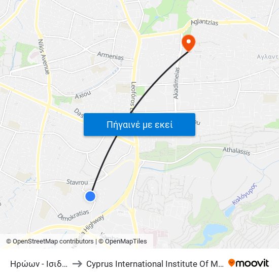 Ηρώων - Ισιδώρου to Cyprus International Institute Of Management map