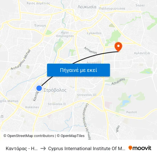 Καντάρας - Ηλείας to Cyprus International Institute Of Management map