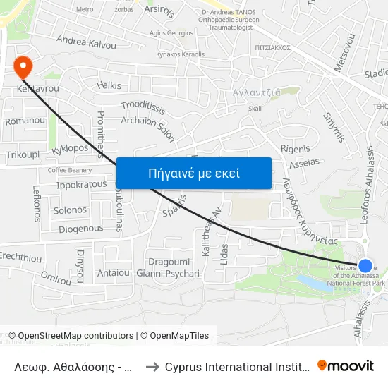 Λεωφ. Αθαλάσσης - Φοιτητική Εστία 2 to Cyprus International Institute Of Management map