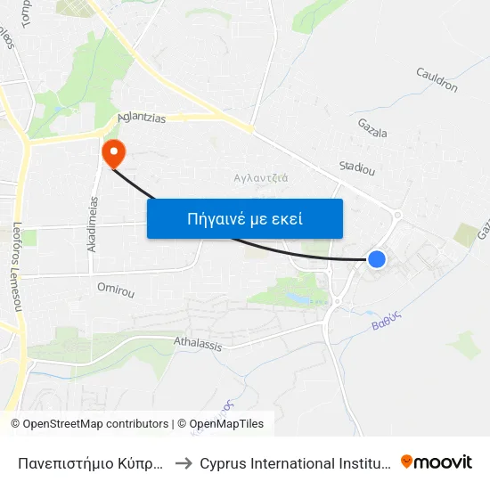 Πανεπιστήμιο Κύπρου - Σύγκλητος to Cyprus International Institute Of Management map