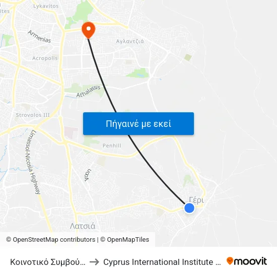Κοινοτικό Συμβούλιο Γερίου to Cyprus International Institute Of Management map