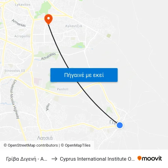 Γρίβα Διγενή - Αφροδίτης to Cyprus International Institute Of Management map