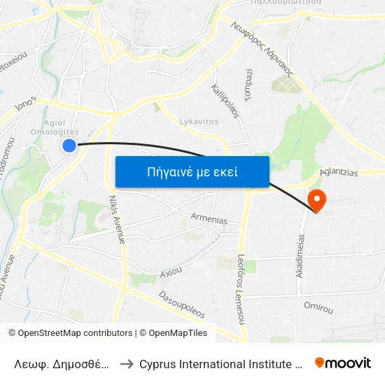 Λεωφ. Δημοσθένη Σεβέρη to Cyprus International Institute Of Management map