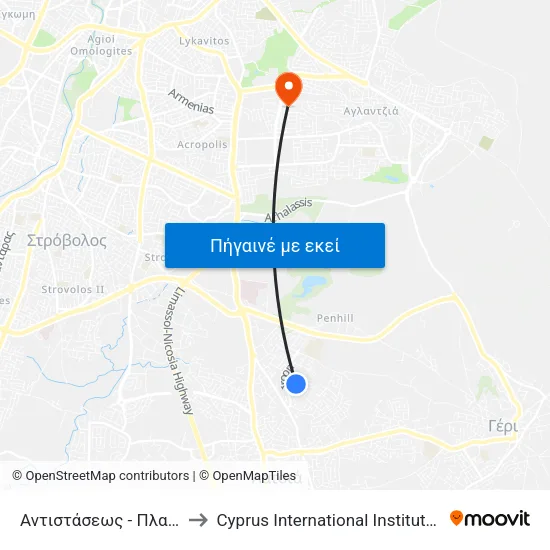 Αντιστάσεως - Πλατεία Ειρήνης to Cyprus International Institute Of Management map