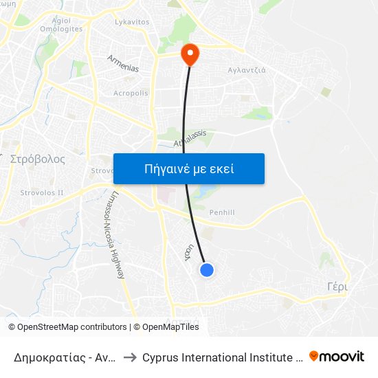 Δημοκρατίας - Αντιστάσεως to Cyprus International Institute Of Management map