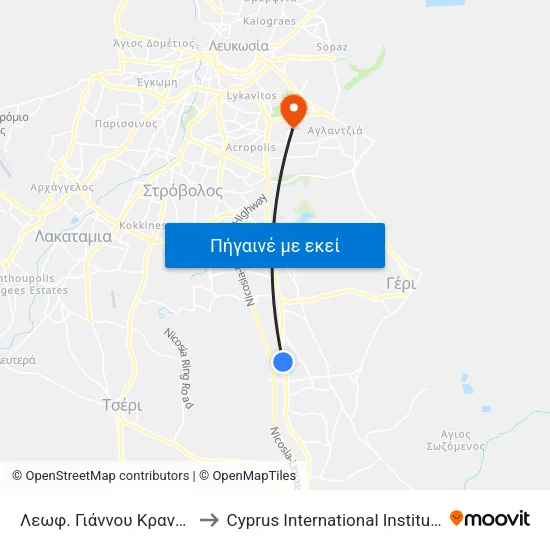 Λεωφ. Γιάννου Κρανιδιώτη - Άρεως to Cyprus International Institute Of Management map