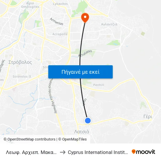 Λεωφ. Αρχιεπ. Μακαρίου Γ - Κίμωνος to Cyprus International Institute Of Management map