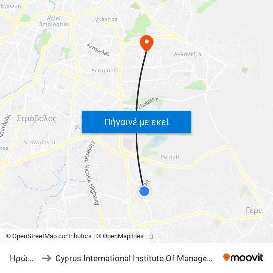 Ηρώων to Cyprus International Institute Of Management map