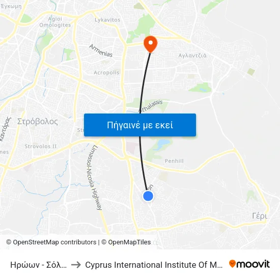 Ηρώων - Σόλωνος to Cyprus International Institute Of Management map