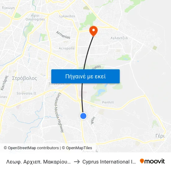 Λεωφ. Αρχιεπ. Μακαρίου Γ - Λεωφ. Γιαν. Κρανιδιώτη to Cyprus International Institute Of Management map