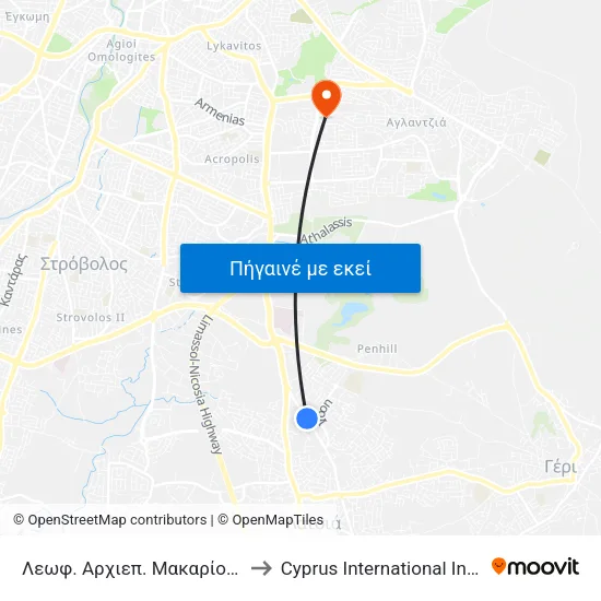 Λεωφ. Αρχιεπ. Μακαρίου Γ - Πέτρου Γιάλλουρου to Cyprus International Institute Of Management map