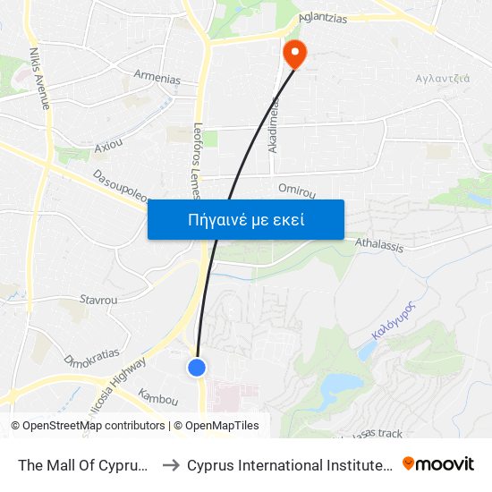 The Mall Of Cyprus - Βεργίνας to Cyprus International Institute Of Management map