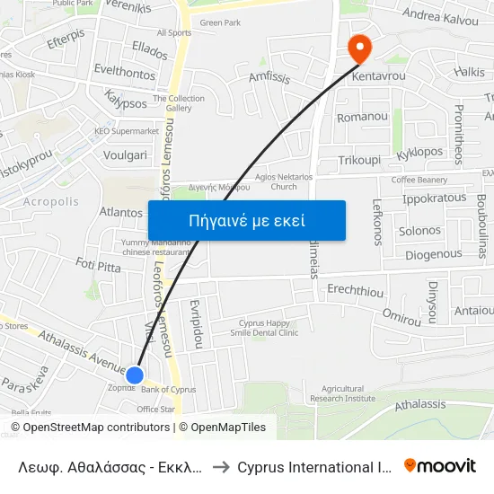 Λεωφ. Αθαλάσσας - Εκκλησία Αποστόλου Βαρνάβα 1 to Cyprus International Institute Of Management map