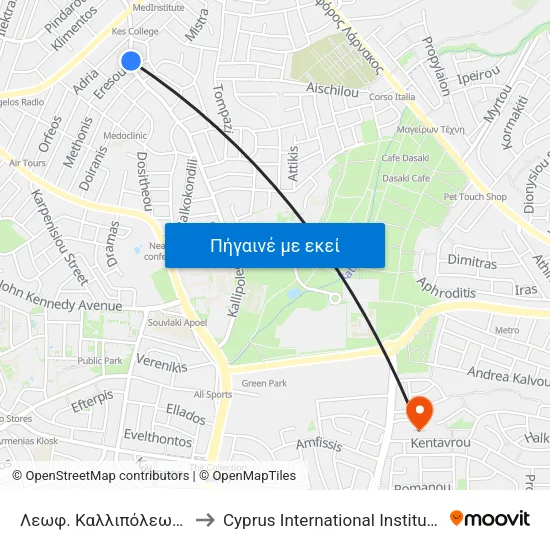 Λεωφ. Καλλιπόλεως - Δεληγιάννη to Cyprus International Institute Of Management map