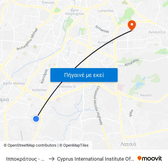 Ιπποκράτους - Φρυγίας to Cyprus International Institute Of Management map