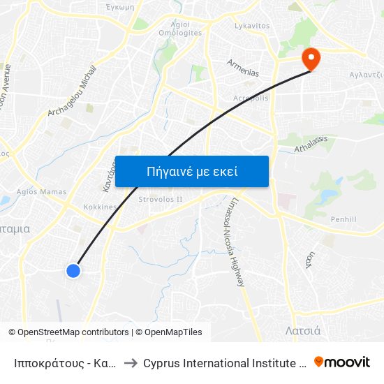 Ιπποκράτους - Καππαδοκίας to Cyprus International Institute Of Management map