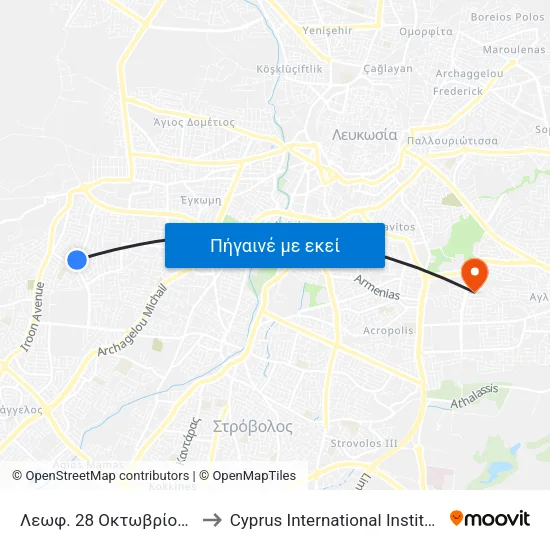 Λεωφ. 28 Οκτωβρίου - Μεσολογγίου to Cyprus International Institute Of Management map