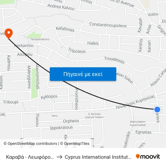 Καραβά - Λεωφόρος Κυρηνείας to Cyprus International Institute Of Management map