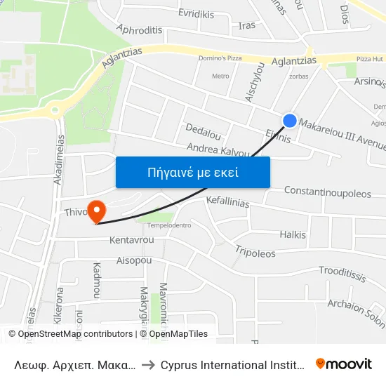 Λεωφ. Αρχιεπ. Μακαρίου Γ - Άργους to Cyprus International Institute Of Management map