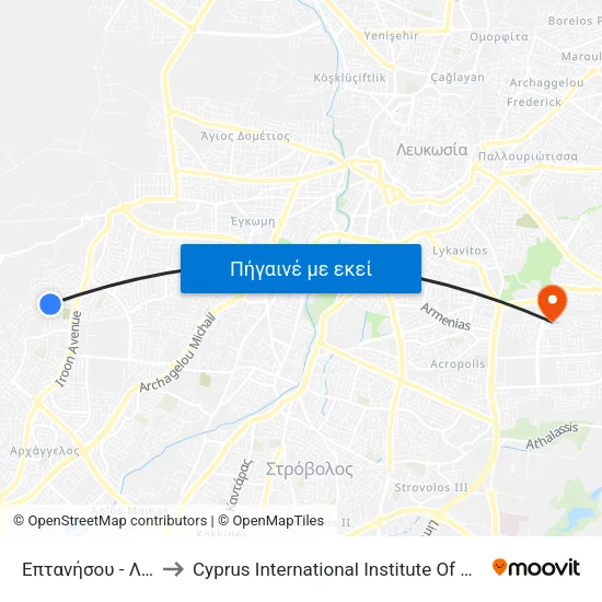 Επτανήσου - Λέσβου to Cyprus International Institute Of Management map