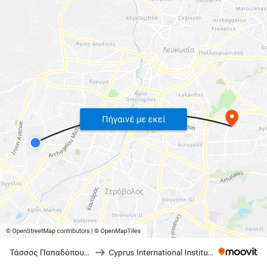 Τάσσος Παπαδόπουλος-Ελευθέρια to Cyprus International Institute Of Management map