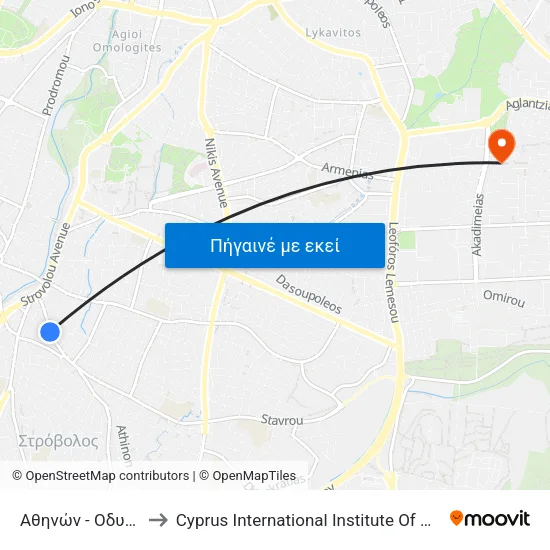 Αθηνών - Οδυσσέως to Cyprus International Institute Of Management map