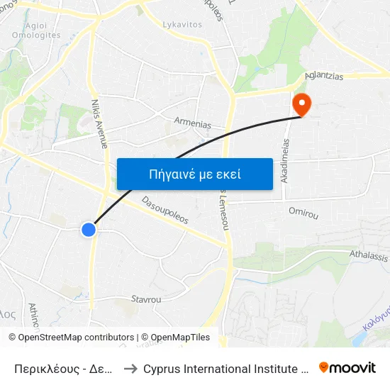 Περικλέους - Δερβενακίων to Cyprus International Institute Of Management map