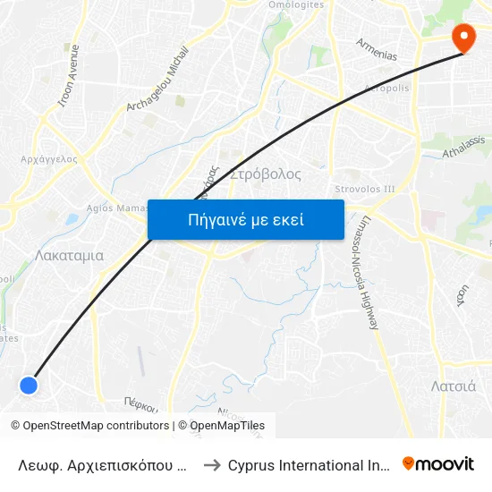 Λεωφ. Αρχιεπισκόπου Μακαρίου Γ' - Καλλιθέας to Cyprus International Institute Of Management map