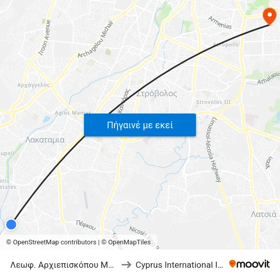 Λεωφ. Αρχιεπισκόπου Μακαρίου Γ' - Μεσοτοπίτισσας to Cyprus International Institute Of Management map