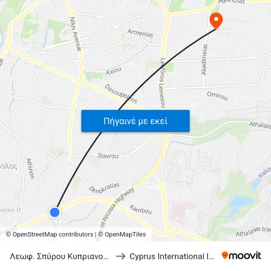 Λεωφ. Σπύρου Κυπριανού - Λαϊκή Αγορά Στροβόλου to Cyprus International Institute Of Management map