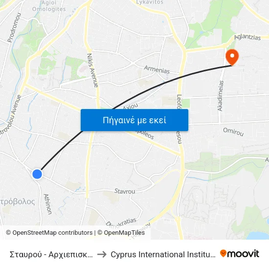 Σταυρού - Αρχιεπισκόπου Λεοντίου to Cyprus International Institute Of Management map