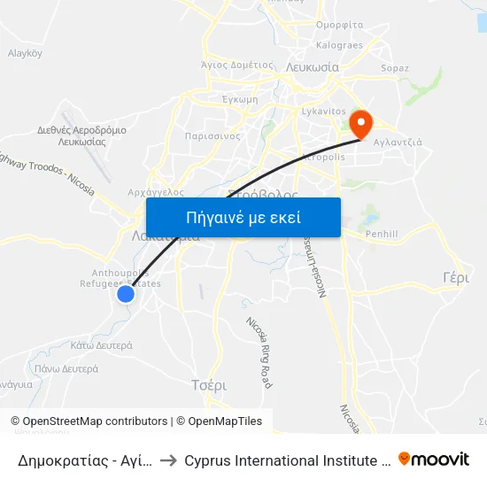 Δημοκρατίας - Αγίας Τριάδος to Cyprus International Institute Of Management map