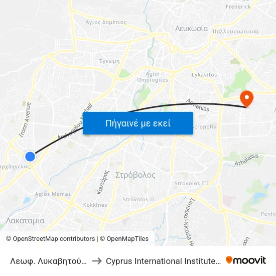 Λεωφ. Λυκαβητού - Πρεβέζης to Cyprus International Institute Of Management map