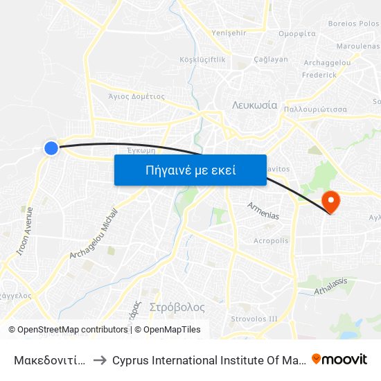 Μακεδονιτίσσης to Cyprus International Institute Of Management map