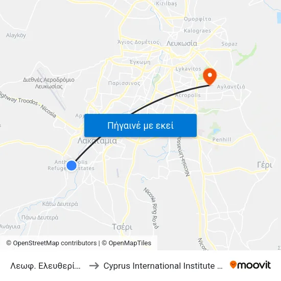 Λεωφ. Ελευθερίας - Αίγλης to Cyprus International Institute Of Management map