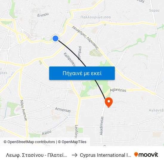 Λεωφ. Στασίνου - Πλατεία Αρχιεπισκόπου Μακαρίου Β to Cyprus International Institute Of Management map