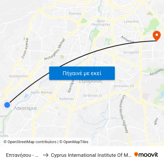 Επτανήσου - Ύδρας to Cyprus International Institute Of Management map